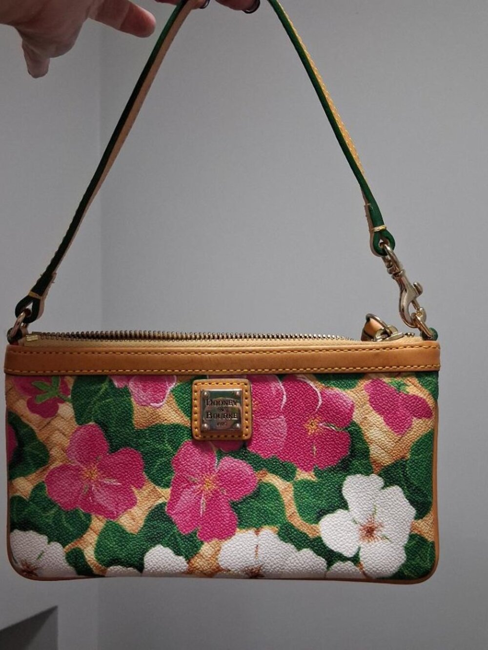 Dooney & Bourke Pansies on Basketweave Background Wristlet